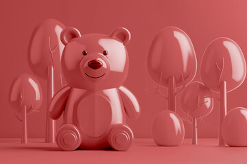 Fototapeta premium 3D realistic cute clip art white bear around the trees.