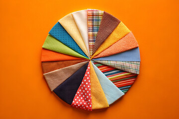 Artistic Shot of a Colorful Pie Chart Made of Different Textures of Fabric