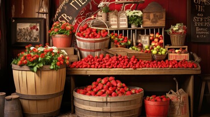 Fototapeta premium stall red strawberry fruit