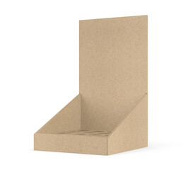 Advertising product insert holes cardboard counter display blank template, 3d illustration.