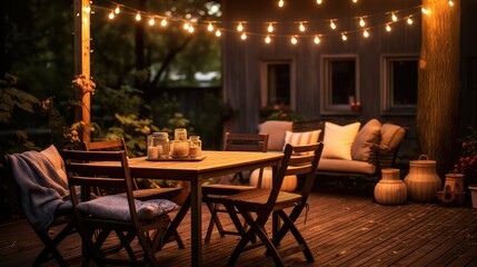 Fototapeta premium adorned string lights wood