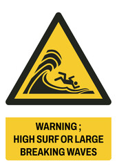 ISO warning safety signs_warning ; high surf or large breaking waves size a4/a3/a2/a1