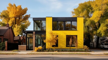 architectural yellow brick home
