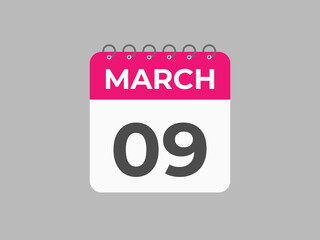 March 9 calendar reminder. 9 March daily calendar icon template. Calendar 9 March icon Design template. Vector illustration