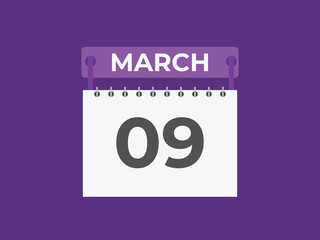 March 9 calendar reminder. 9 March daily calendar icon template. Calendar 9 March icon Design template. Vector illustration