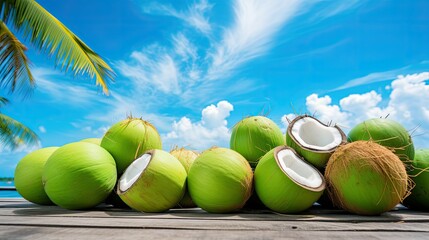 tropical green coconut background In the second photo