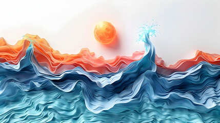 3D Flat Icon: Thermal Tide - El Ni?o Heat Abstract Art in Financial Growth and Innovation