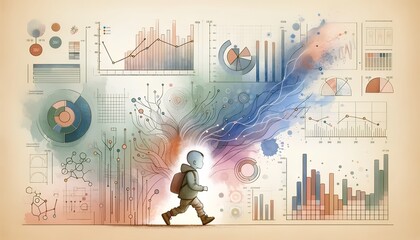 Growth stages of children, highlighting their physical, emotional, and intellectual development milestones, as well as their academic achievements and social behavior patterns over time.