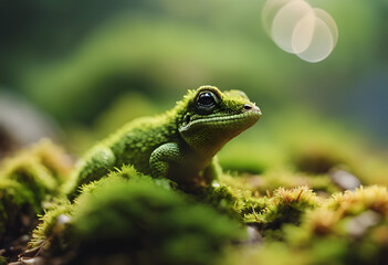 Obraz premium Close-Up of Moss-Covered Lizard: Nature's Camouflage Masterpiece