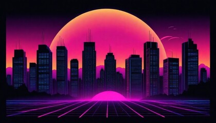 A retro sunset cityscape with silhouettes of build (12)