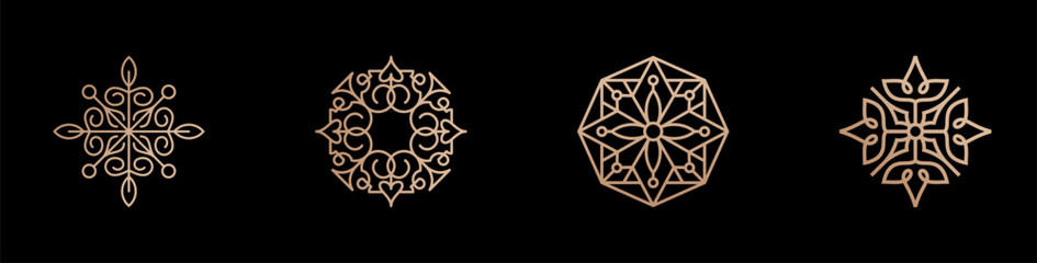 Set of luxury floral ornament with line art icon element.