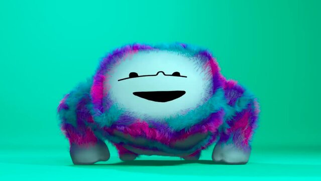 3D animation. funny bigfoot sings while dancing