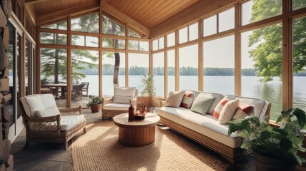 Fototapeta premium focus blurred lake house interior