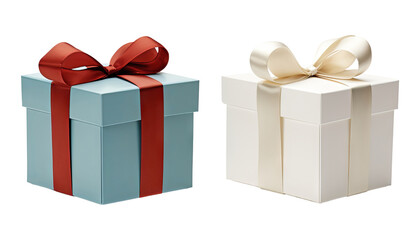 Obraz premium two blue and white gift box set isolated on transparent background cutout