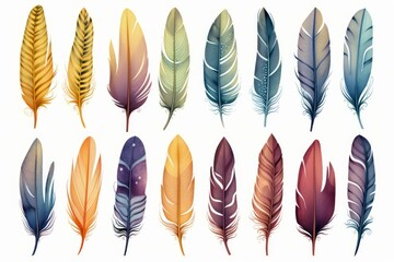 Intricate Set colorful feathers. Nature collection. Generate Ai