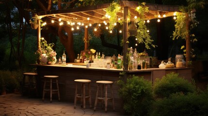 setting outdoor bar with lights