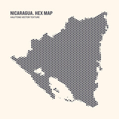 Nicaragua Map Vector Hexagonal Halftone Pattern Isolate On Light Background. Hex Texture in the Form of a Map of Nicaragua. Modern Technologic Contour Map of Nicaragua for Design or Business Projects