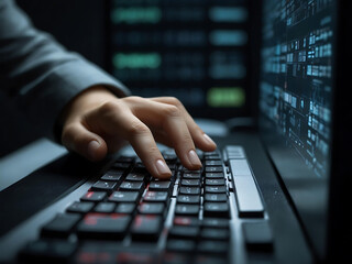 Close-up of hands Working on a Desktop Computer with mouse and keyboard on Digital Screen.