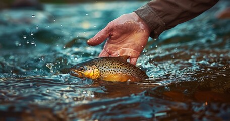 A Close-Up of a Fisherman's Hand as He Releases a Fish into the River