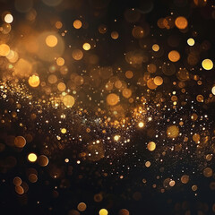 Golden bokeh lights and sparkles adorn the left side of a dark backdrop, creating an elegant and festive atmosphere for holiday or celebration themes.