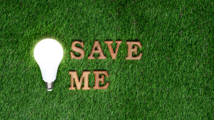 Eco awareness campaign message on grass background striving to conserve energy consumption to...