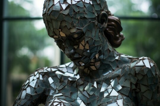 Damaged Shattered statue woman. Crumbling and breaking female silhouette. Generate ai