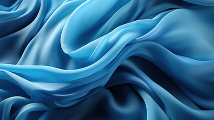 Fototapeta premium Fluttering Blue Color Fabric Heavenly in Space With Delicate Folds on Blurry Background