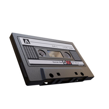 3d render tape cassette with transparent background