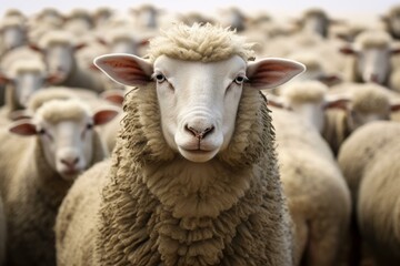 Obraz premium Serene Flock sheep staring. White crowd face. Generate Ai