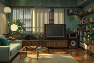Apartment. Anime Background Retro Vintage 2d