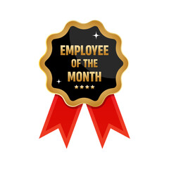 Employee of the month golden badge flat vector illustration