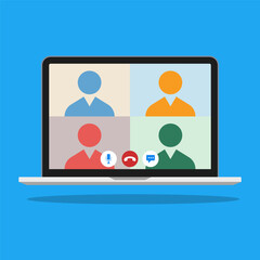 Flat Vector Illustration of Business Colleagues on a Video Conference Call