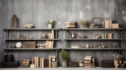 items grey wooden background