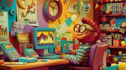 Illustration showcasing the diverse skills and knowledge of a Financial Analyst's profession