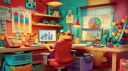 Financial Analyst's workspace with emphasis on research and analysis