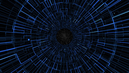 Motion graphics black hole digital particle background. illustration