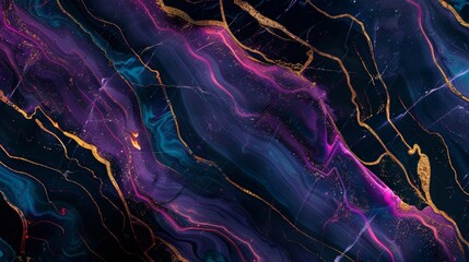 A mobile phone wallpaper with a colorful liquid marble texture, gold lines and abstract shapes. The background is a dark blue, purple and black, creating an atmosphere of mystery and luxury.