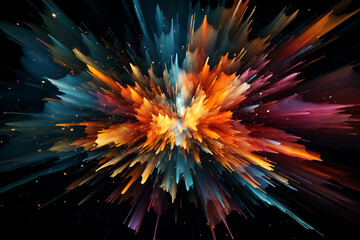 An explosion of vibrant colors and shapes representing the concept of creativity set against an abstract background with dark tones to highlight its impact on design.