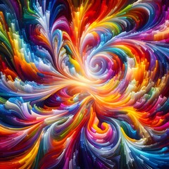 Rainbow Rapture  characterized by abstract colorful shapes cascading and intertwining in a radiant display of vibrant hues and energetic patterns