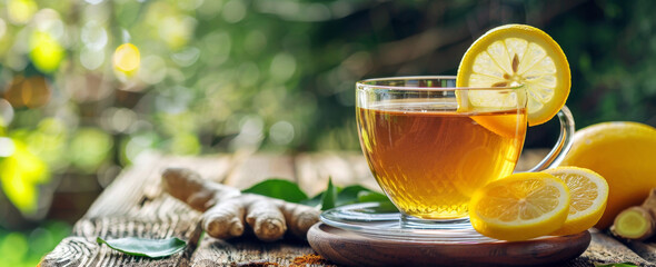 Refreshing ginger tea with lemon.