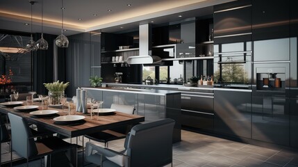 glossy dark gray kitchen