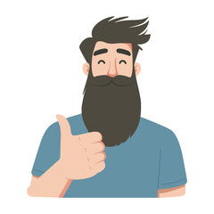 happy bearded man shows thumb up like vector illustration template design