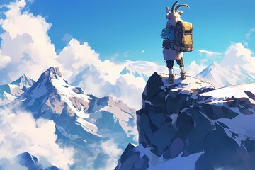 cartoon goat high mountain climber