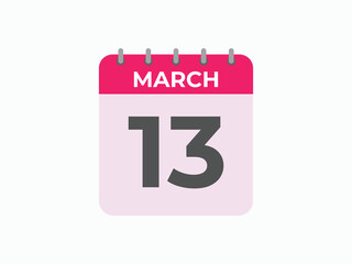 March 13 calendar reminder. 13 March daily calendar icon template. Calendar 13 March icon Design template. Vector illustration
