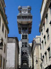Panoramic view of Santa Justa elevator in Lisbon downtown.