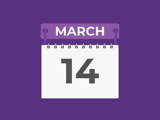 March 14 calendar reminder. 14 March daily calendar icon template. Calendar 14 March icon Design template. Vector illustration
