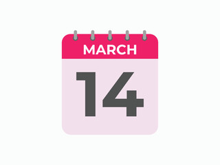 March 14 calendar reminder. 14 March daily calendar icon template. Calendar 14 March icon Design template. Vector illustration
