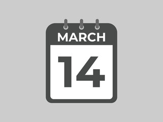 March 14 calendar reminder. 14 March daily calendar icon template. Calendar 14 March icon Design template. Vector illustration
