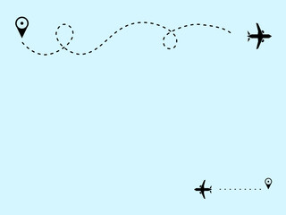 Dotted route track with pin and plane icon