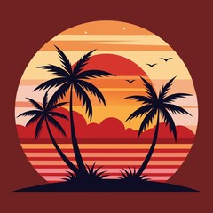 tropical island with palm trees t-shirt design